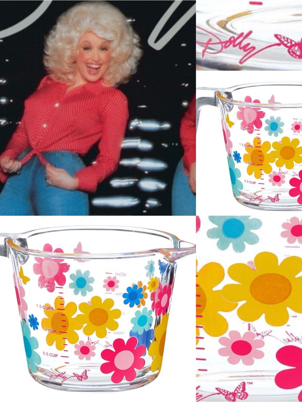 Floral Glass Measuring Cup in Pink, Yellow & Blue - Signature Collection